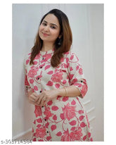 Fashionable printed cotton A-line kurti, three-quarter sleeves, premium quality, Indian origin